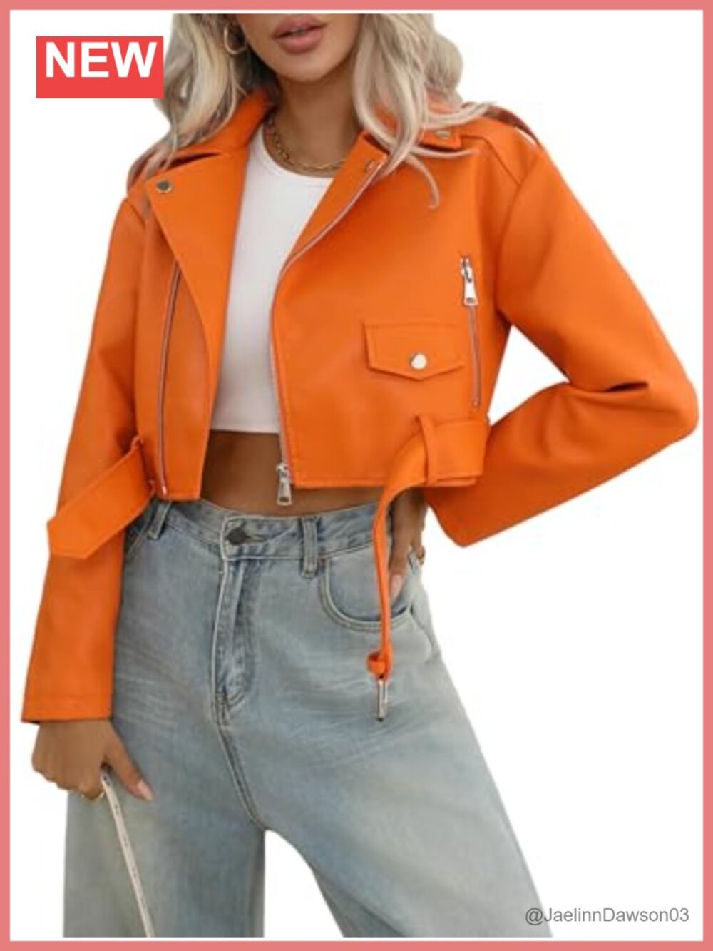 Faux Leather Cropped Bomber Aviator Moto Jacket with Belt